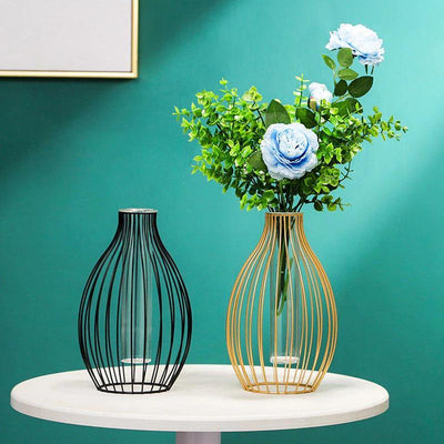 Geometric Iron Flower Vase with Glass Tube