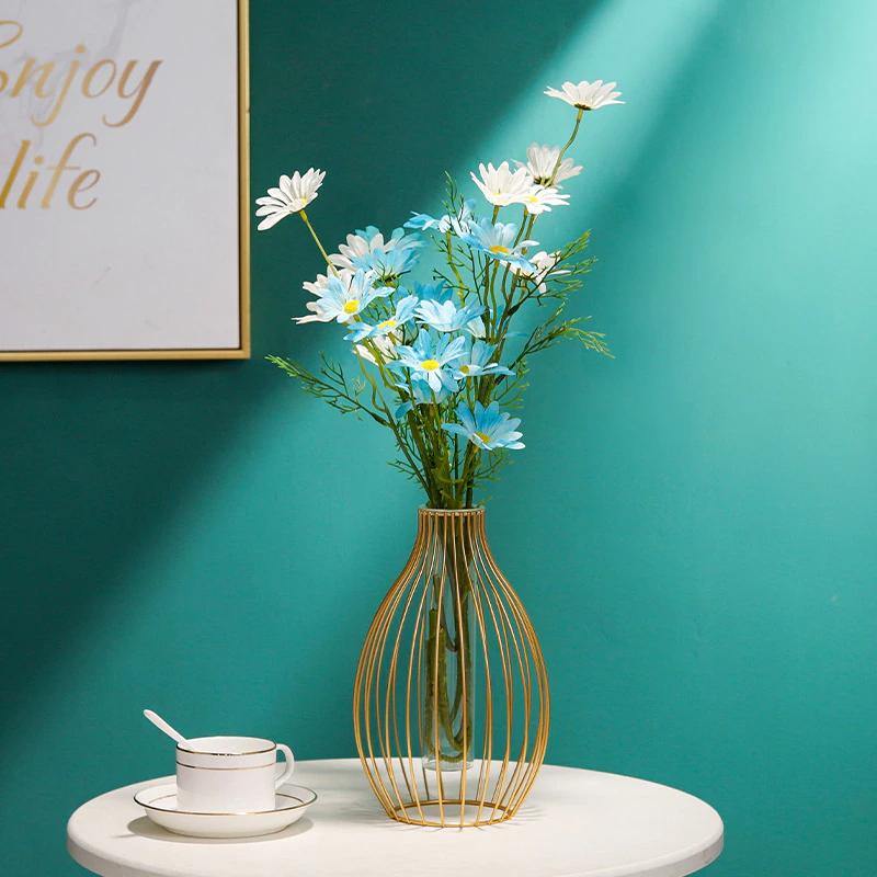 Geometric Iron Flower Vase with Glass Tube