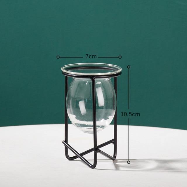 Glass Propagation Vase with Geometric Iron Stand