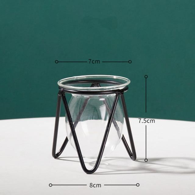 Glass Propagation Vase with Geometric Iron Stand