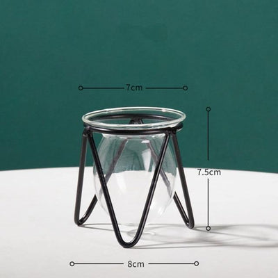 Glass Propagation Vase with Geometric Iron Stand