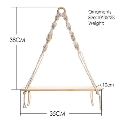Handmade Macrame Rope Swing Wooden Shelf