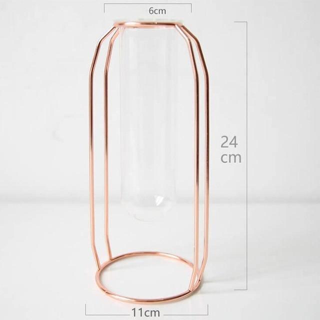 Geometric Floating Iron and Glass Propagation Vase