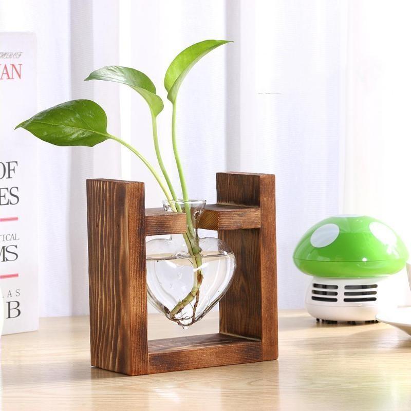 Heart Glass & Wood Propagation Vase