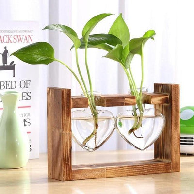Heart Glass & Wood Propagation Vase