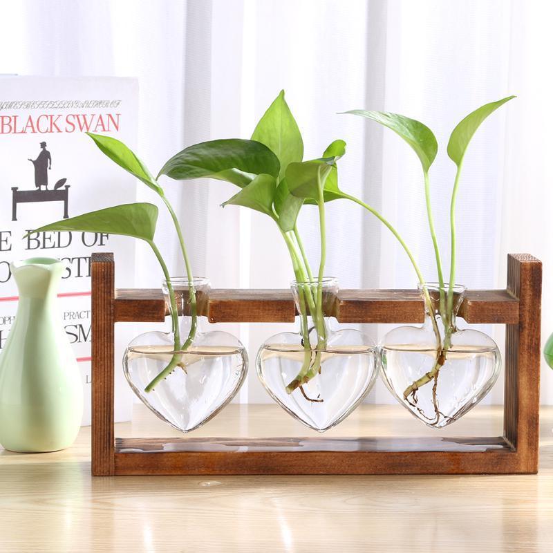 Heart Glass & Wood Propagation Vase